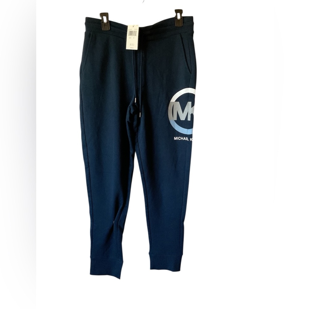 NWT Michael Kors Mens Jogger Pants Solid Navy Logo Size Medium